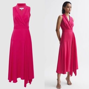Reiss Claire pleated fitted midi dress pink PERFECT VALENTINE DRESS